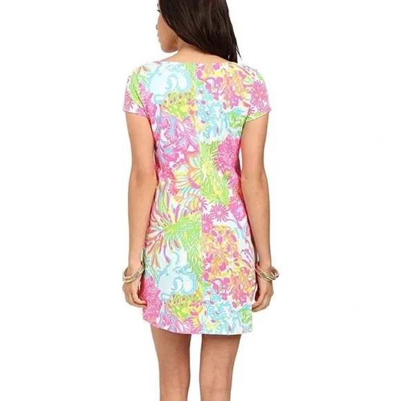 Lily Pulitzer Brewster Dress Coastal Neon Pink Green Sea Pattern Cotton Size XS - Picture 8 of 15